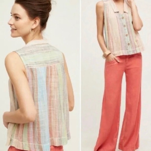 ANTHROPOLOGIE HOLDING HORSES GAUZE SLEEVELESS TOP - Picture 3 of 8